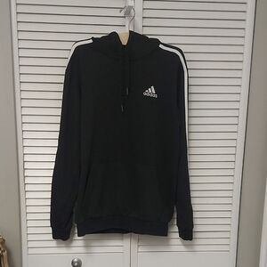 Adidas Men's Black Hoodie with White Stripes